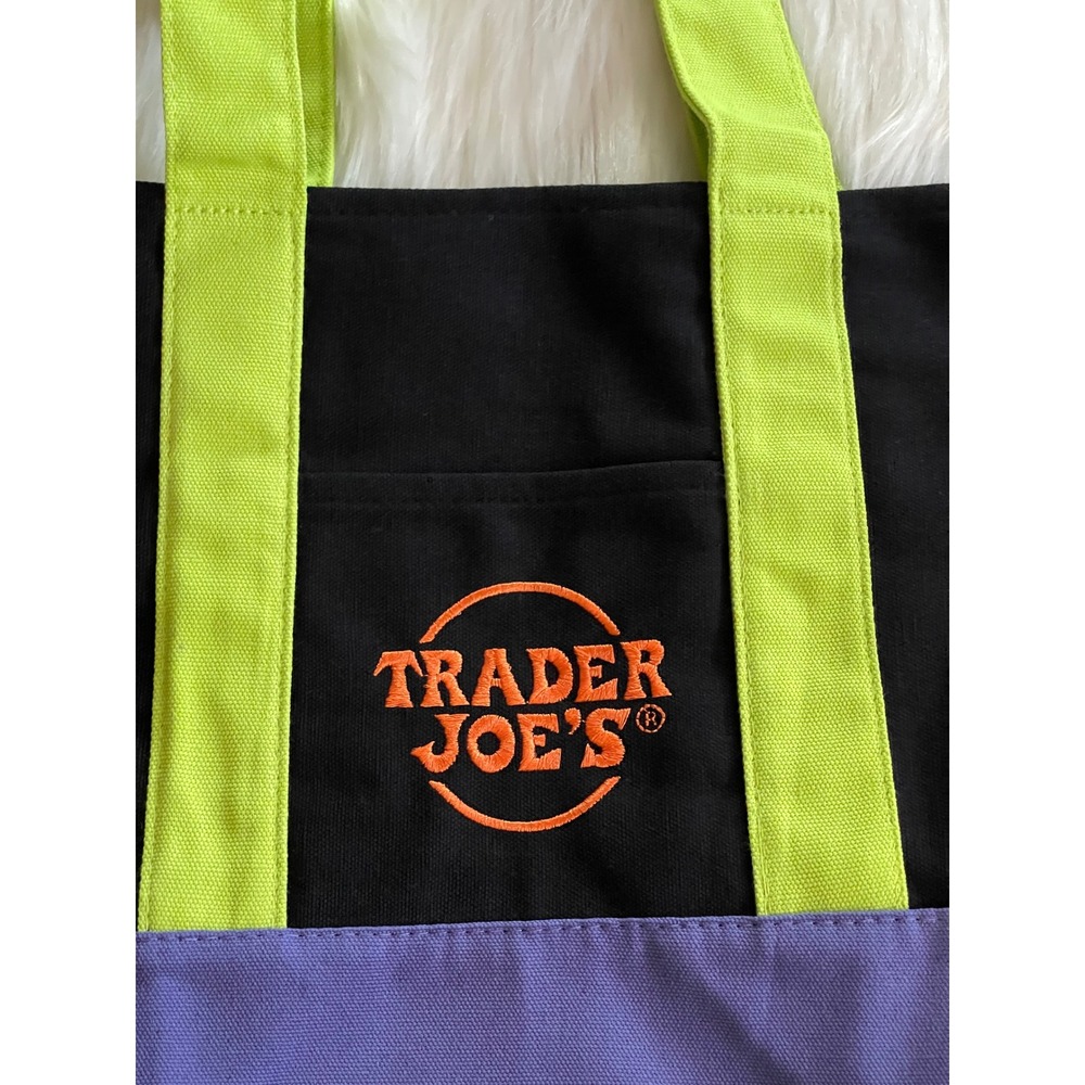 Trader Joe's Mini Halloween Black Multicolor Canvas Tote Bag New - Picture 3 of 6